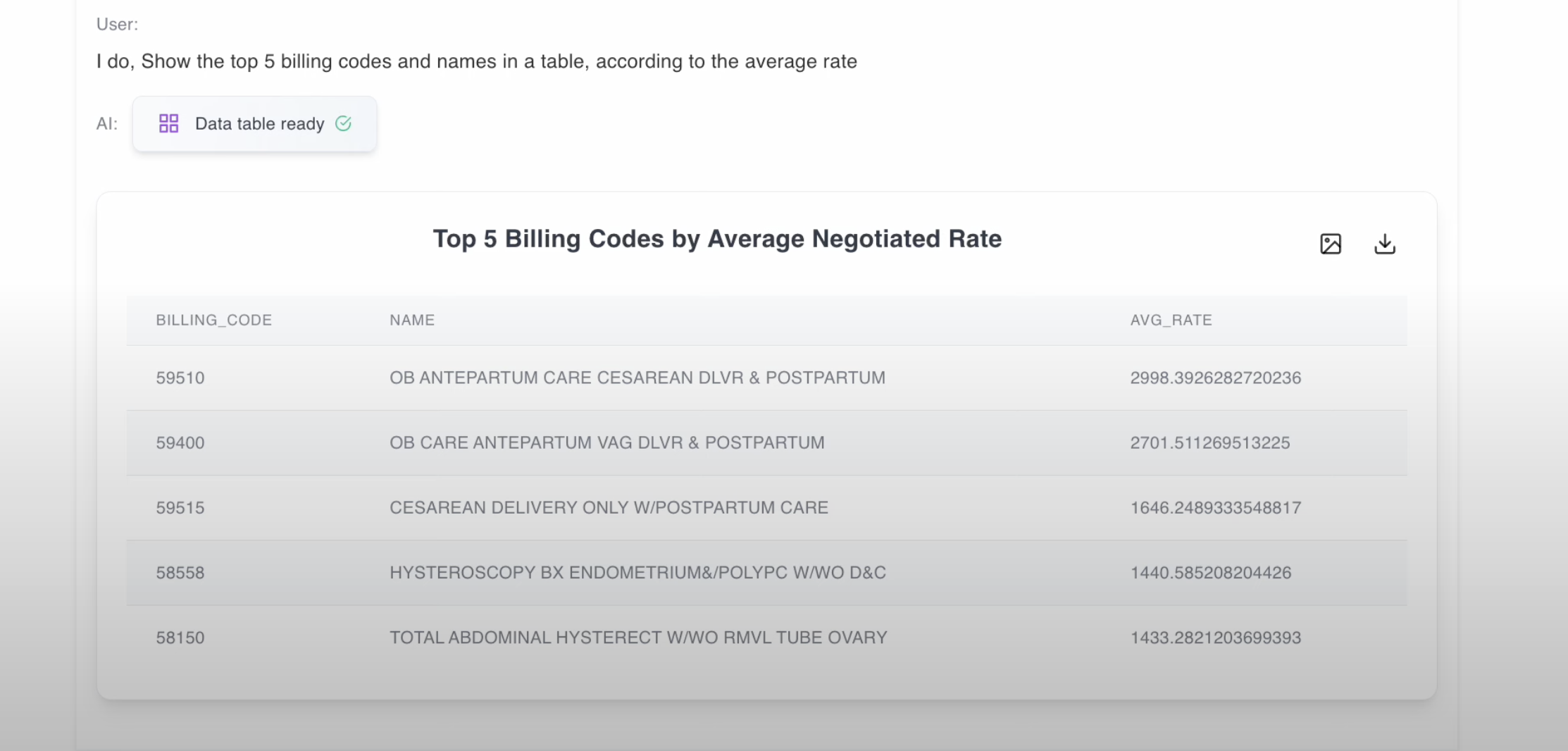AI assistant presenting negotiated rate table results